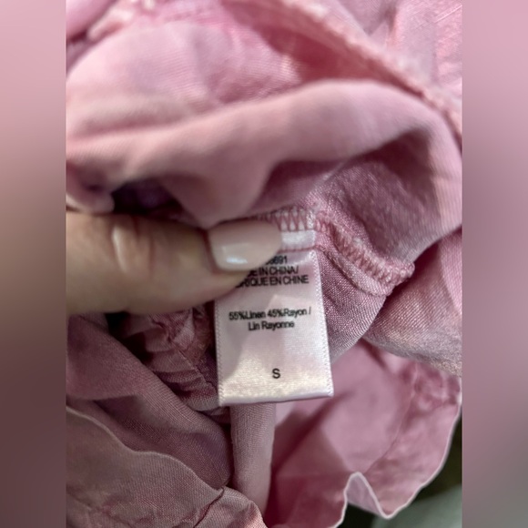 YFB Pink Linen Blend Button-Up Drawstring Romper - Picture 3 of 5